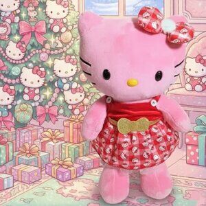 Build A Bear Hello Kitty Pink Holly Jolly Red Gingham Dress Matches Bow